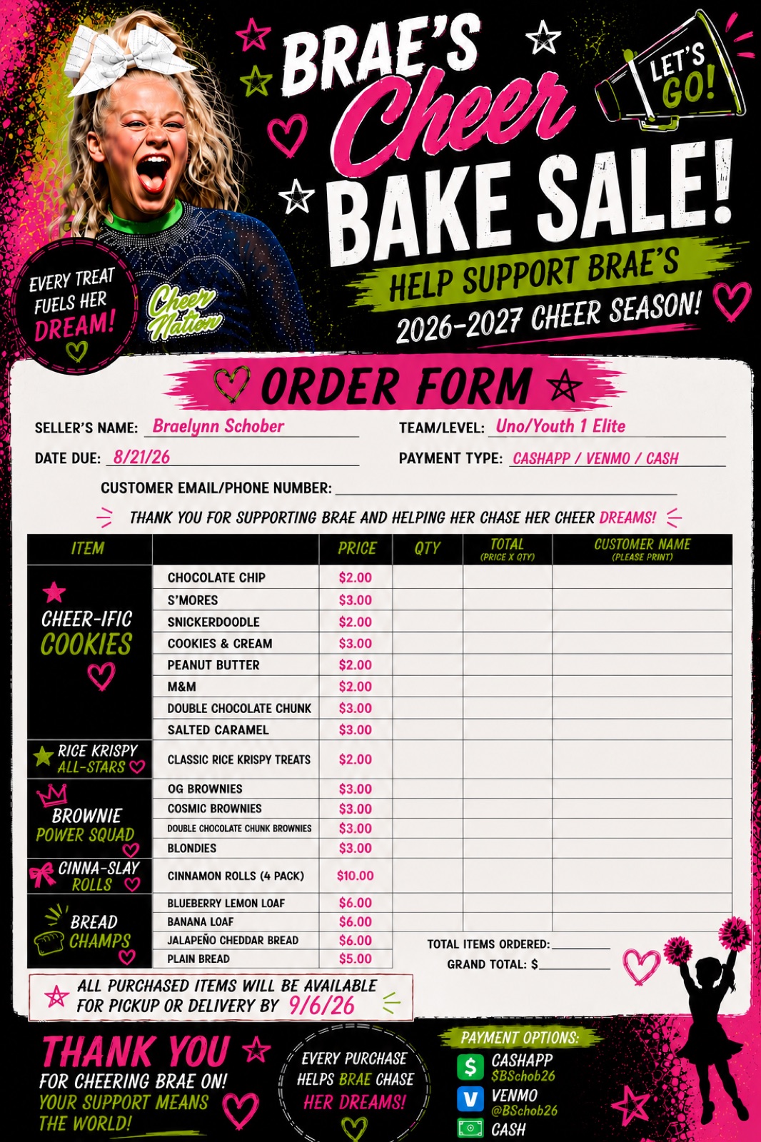 Bake sale order form.